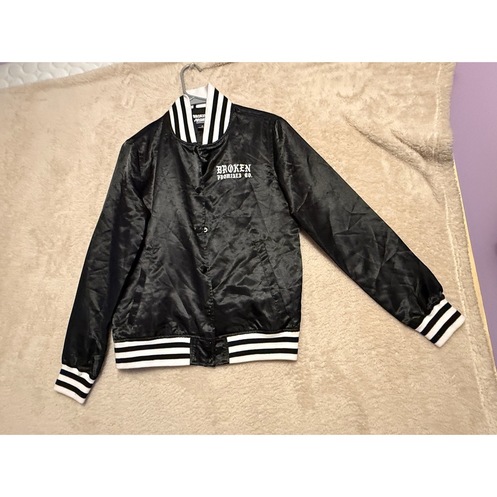 Broken Promises Venomous Ringer Baseball Jacket Black Size S Roses Graphic